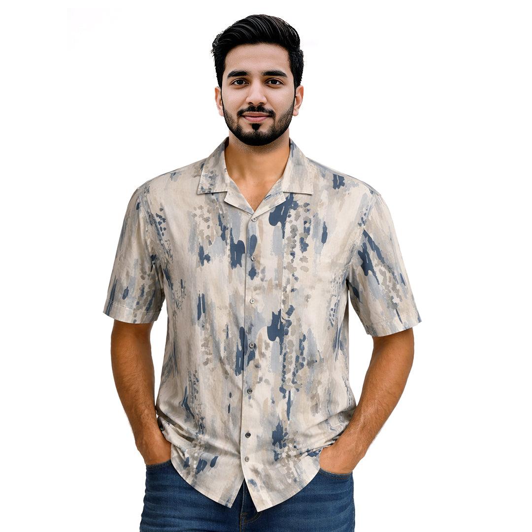 Men’s Tailored Fit Printed Casual Shirt – Beige