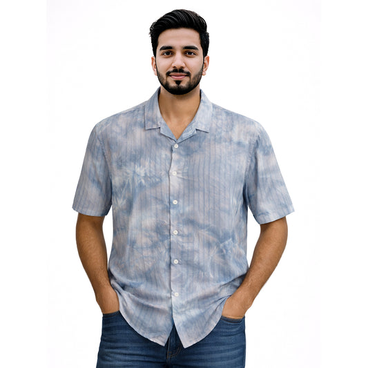Men’s Slim Fit Half Sleeves Casual Shirt – Blue