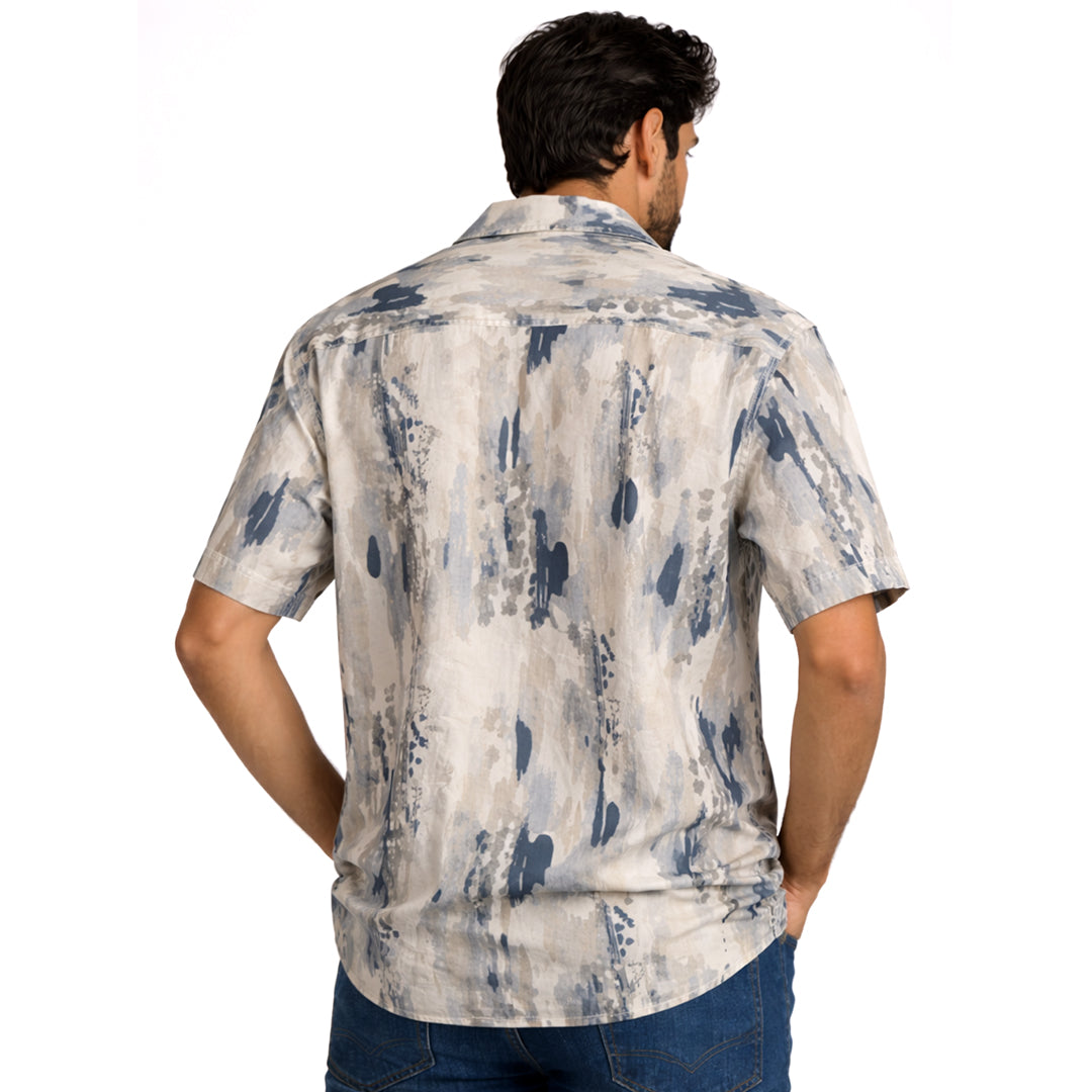 Men’s Tailored Fit Printed Casual Shirt – Beige
