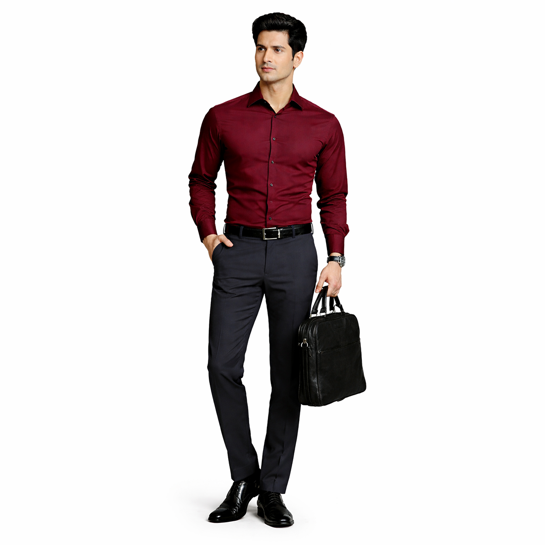 Men’s Slim Fit Satin Formal Shirt – Maroon