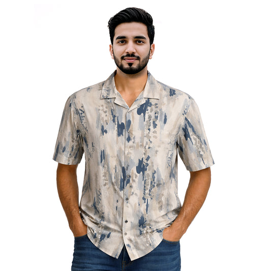 Men’s Tailored Fit Printed Casual Shirt – Beige