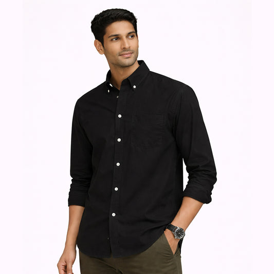 Men’s Tailored Fit Linen Casual Shirt – Black