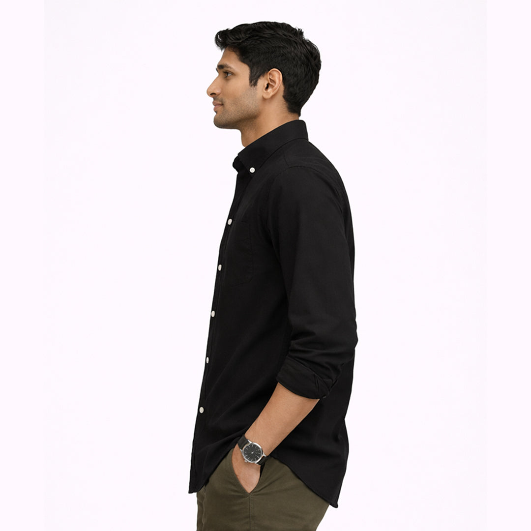 Men’s Tailored Fit Linen Casual Shirt – Black