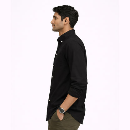 Men’s Tailored Fit Linen Casual Shirt – Black