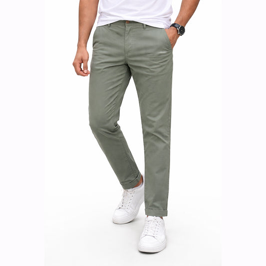 Men’s Pencil Fit Chinos Work Trousers – Olive
