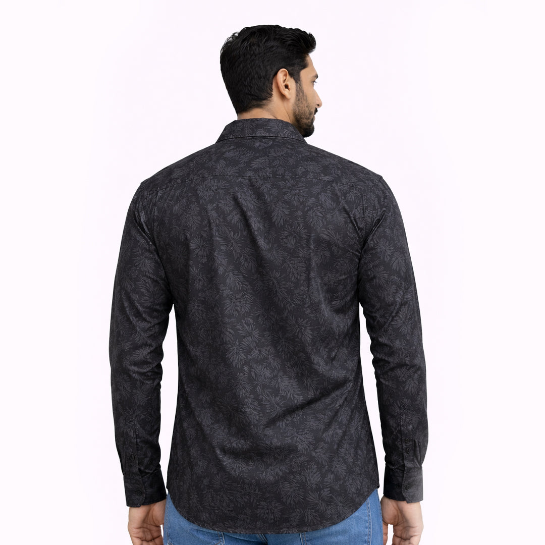 Men’s Tailored Fit Printed Casual Shirt – Black