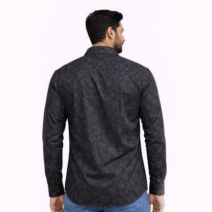 Men’s Tailored Fit Printed Casual Shirt – Black