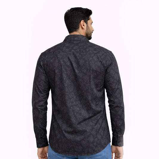 Men’s Tailored Fit Printed Casual Shirt – Black