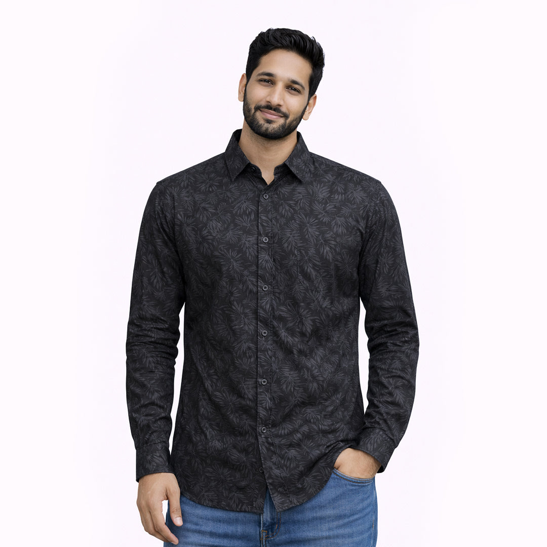 Men’s Tailored Fit Printed Casual Shirt – Black