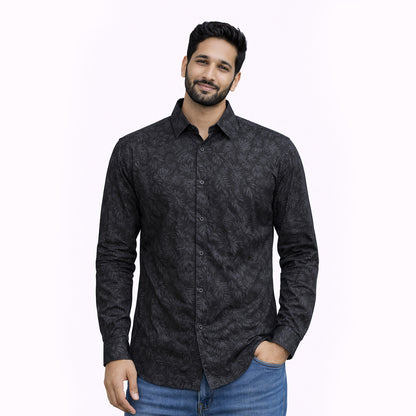 Men’s Tailored Fit Printed Casual Shirt – Black