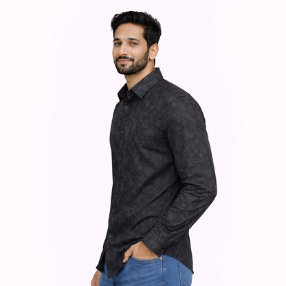 Men’s Tailored Fit Printed Casual Shirt – Black